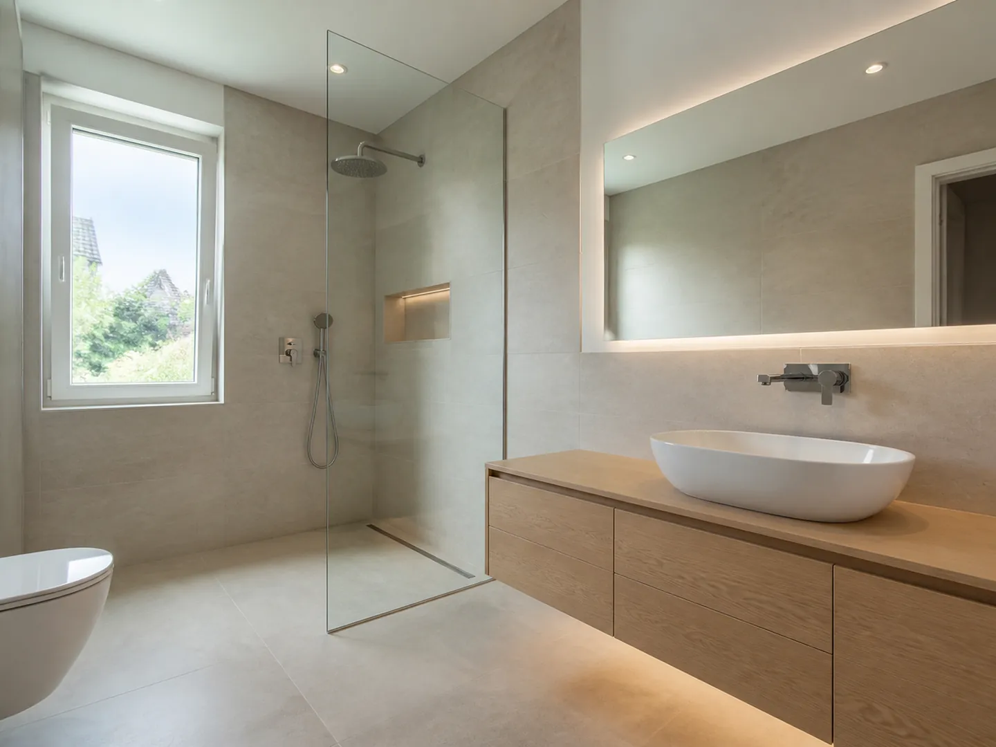 Saniertes Bad mit bodengleicher Dusche
